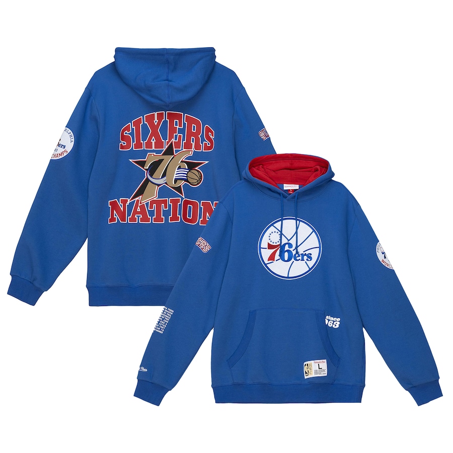 Men's Philadelphia 76ers Mitchell & Ness Royal Team Origins Fleece Pullover Hoodie Men's Philadelphia 76ers Mitchell & Ness Royal Team Origins Fleece Pullover Hoodie