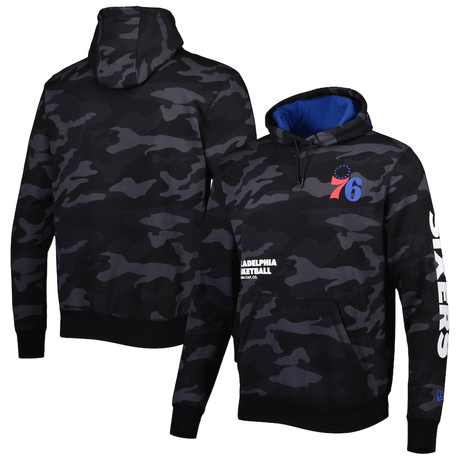 Men's Philadelphia 76ers New Era Black/Camo Tonal Pullover Hoodie Men's Philadelphia 76ers New Era Black/Camo Tonal Pullover Hoodie
