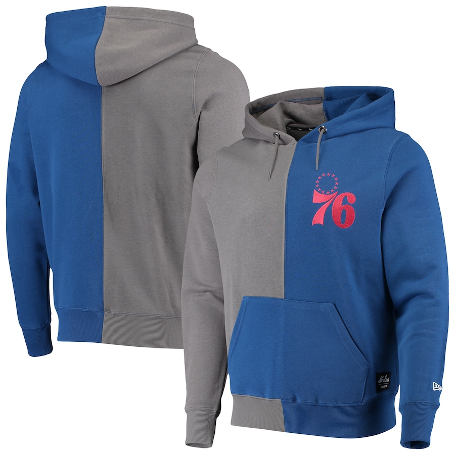 Men's Philadelphia 76ers New Era Gray/Royal Diagonal French Terry Color Block Pullover Hoodie Men's Philadelphia 76ers New Era Gray/Royal Diagonal French Terry Color Block Pullover Hoodie