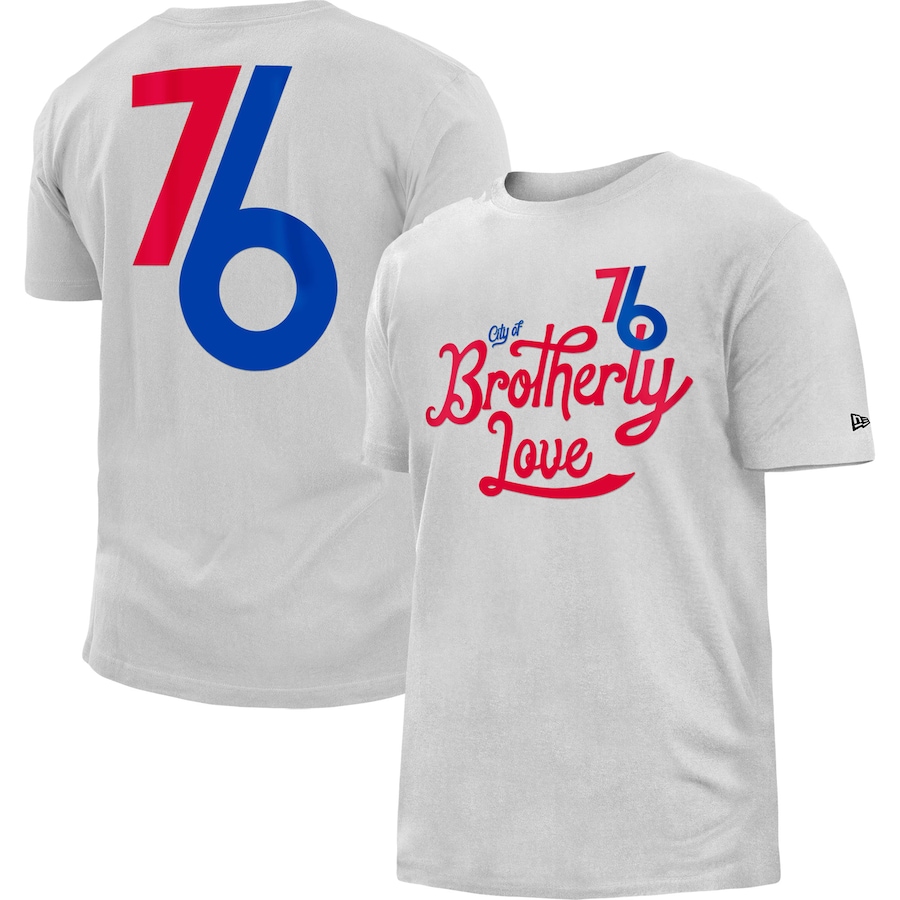Men's Philadelphia 76ers New Era White 2022/23 City Edition Brushed Jersey T-Shirt Men's Philadelphia 76ers New Era White 2022/23 City Edition Brushed Jersey T-Shirt