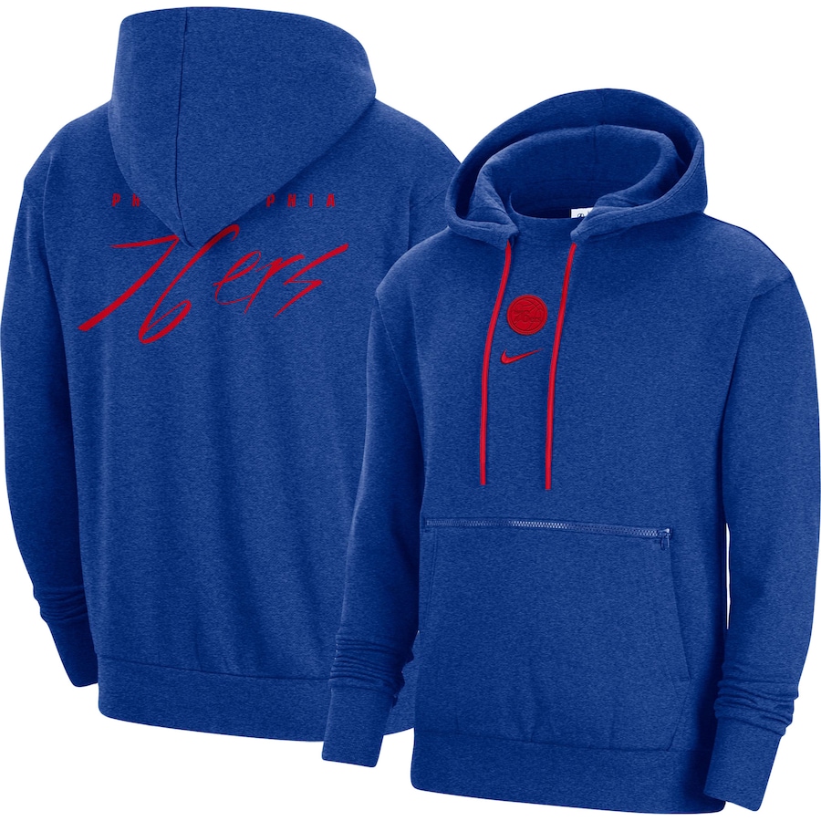 Men's Philadelphia 76ers NBA Heather Royal Courtside Versus Flight Pullover Hoodie