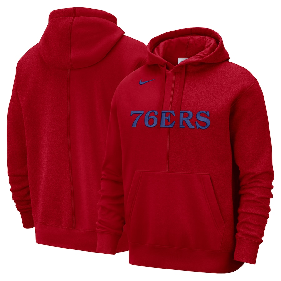 Men's Philadelphia 76ers NBA Red Courtside Versus Stitch Split Pullover Hoodie Men's Philadelphia 76ers NBA Red Courtside Versus Stitch Split Pullover Hoodie