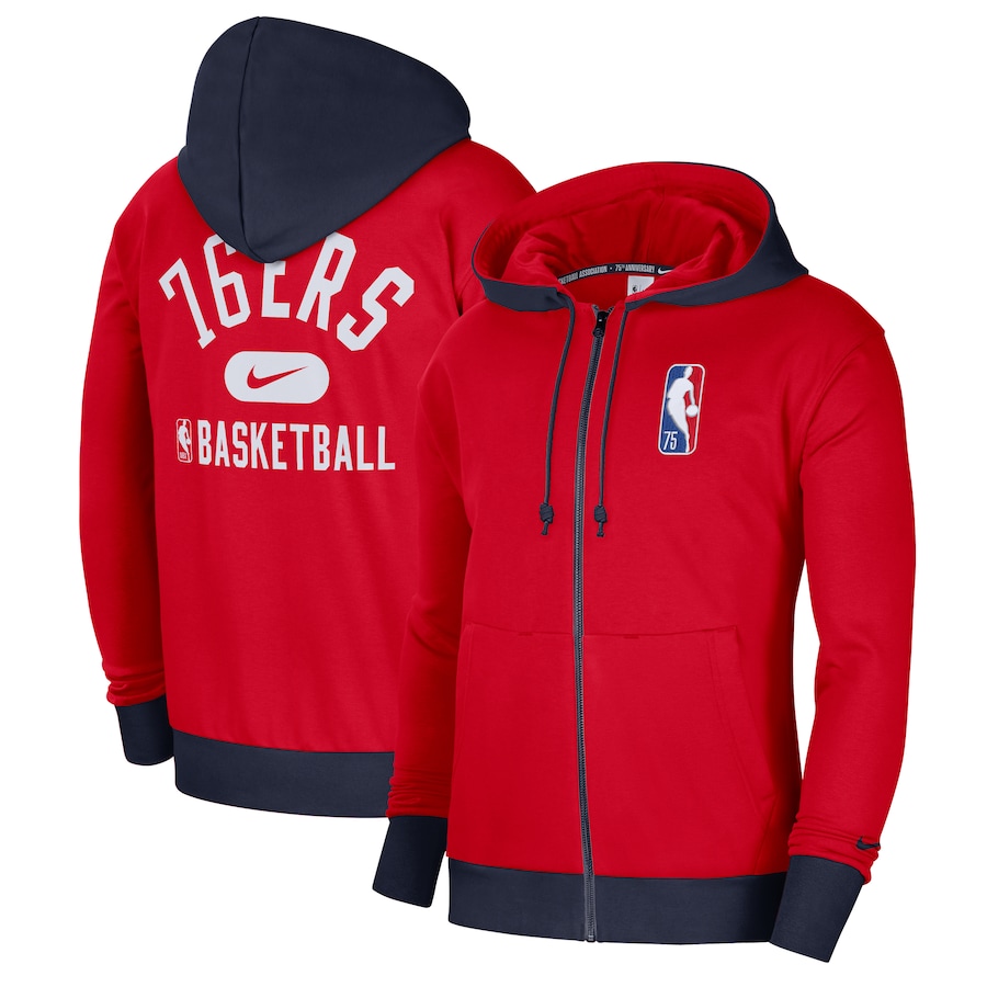 Men's Philadelphia 76ers NBA Red/Navy 2021/22 City Edition Courtside Heavyweight Fleece Full-Zip Hoodie Men's Philadelphia 76ers NBA Red/Navy 2021/22 City Edition Courtside Heavyweight Fleece Full-Zip Hoodie