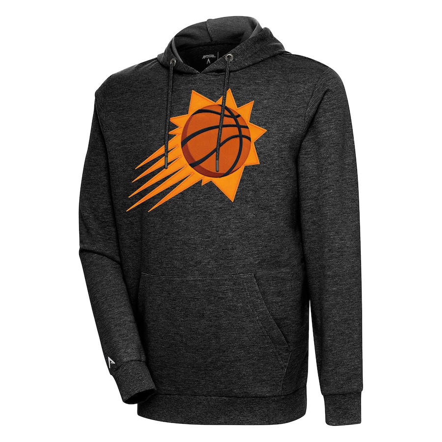 Men's Phoenix Suns Antigua Heather Black Action Pullover Hoodie Men's Phoenix Suns Antigua Heather Black Action Pullover Hoodie