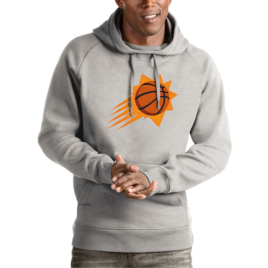 Men's Phoenix Suns Antigua Heather Gray Team Logo Victory Pullover Hoodie Men's Phoenix Suns Antigua Heather Gray Team Logo Victory Pullover Hoodie