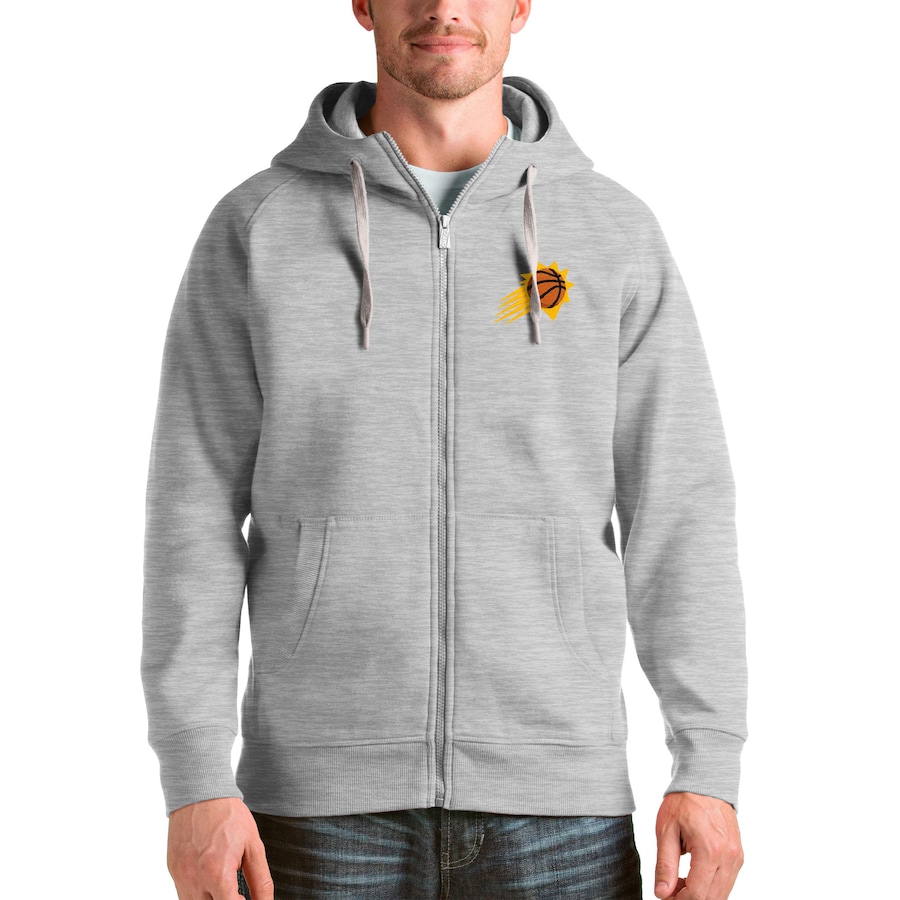 Men's Phoenix Suns Antigua Heathered Gray Logo Victory Full-Zip Hoodie Men's Phoenix Suns Antigua Heathered Gray Logo Victory Full-Zip Hoodie