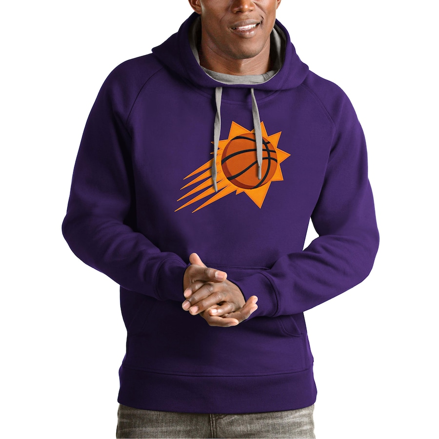Men's Phoenix Suns Antigua Purple Team Logo Victory Pullover Hoodie Men's Phoenix Suns Antigua Purple Team Logo Victory Pullover Hoodie
