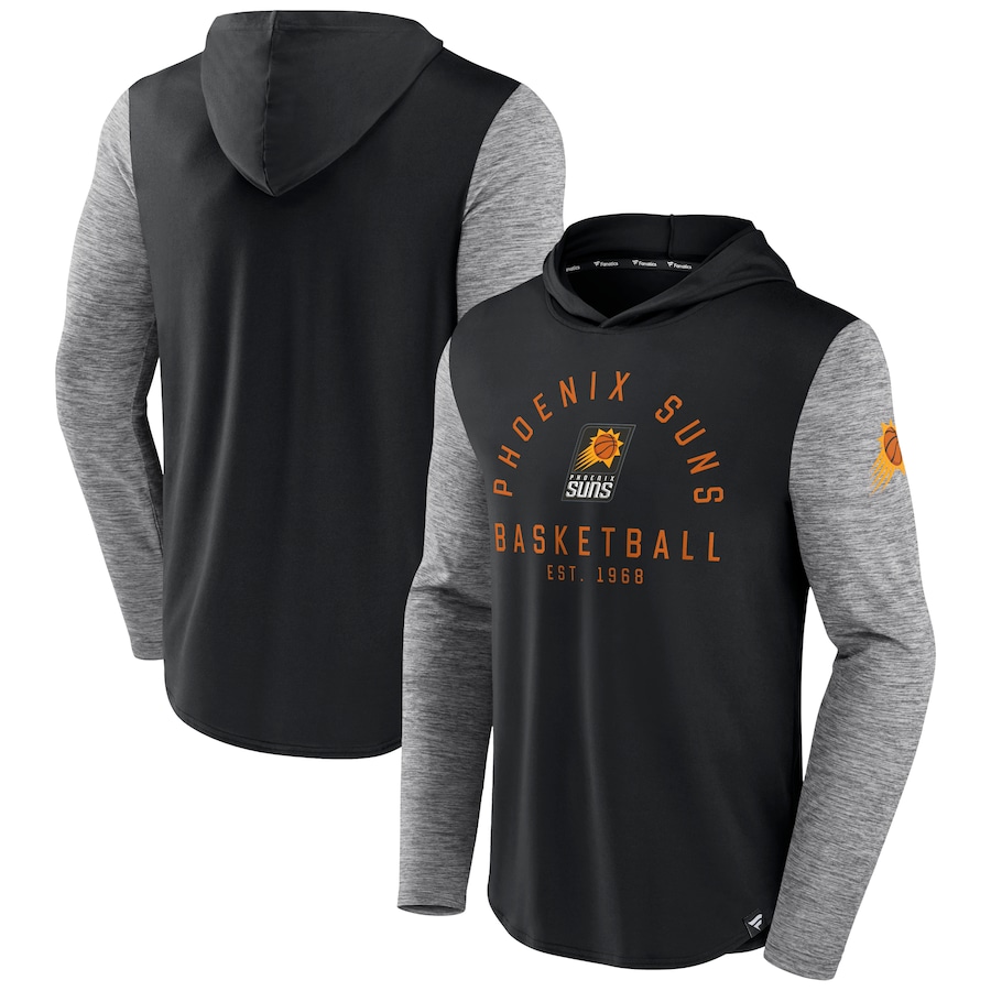Men's Phoenix Suns Black/Heathered Charcoal Deep Rotation Performance Pullover Hoodie Men's Phoenix Suns Black/Heathered Charcoal Deep Rotation Performance Pullover Hoodie