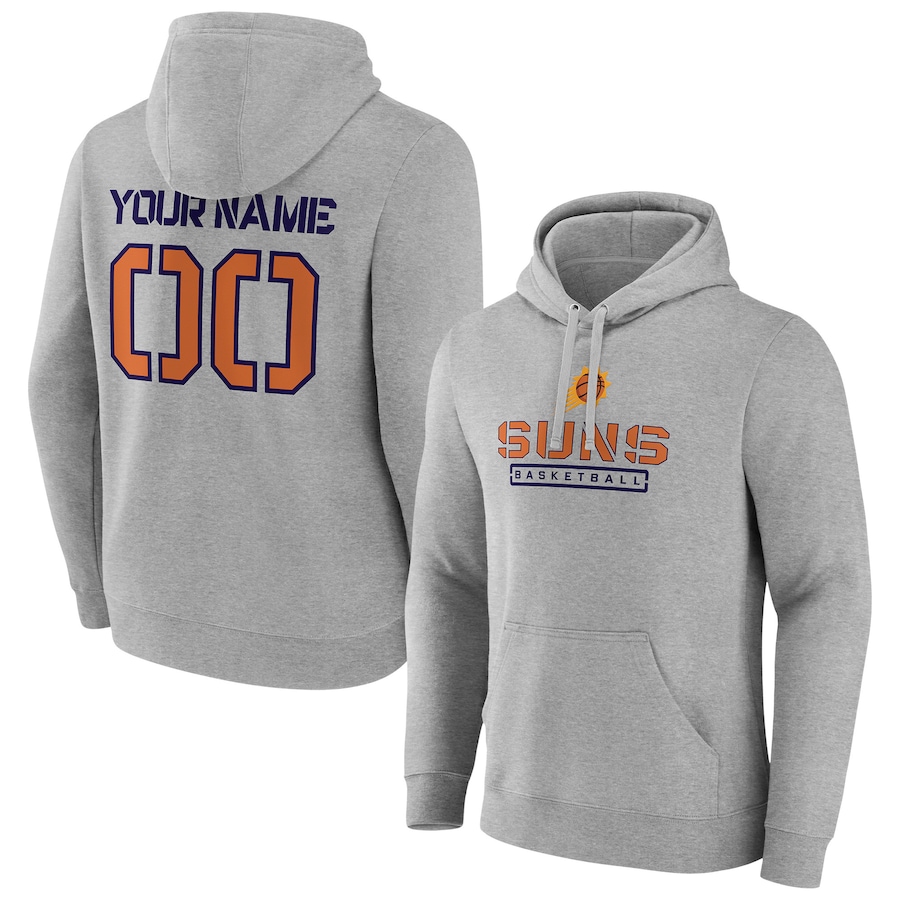 Men's Customize Phoenix Suns Gray Personalized Evanston Stencil Pullover Hoodie Men's Customize Phoenix Suns Gray Personalized Evanston Stencil Pullover Hoodie