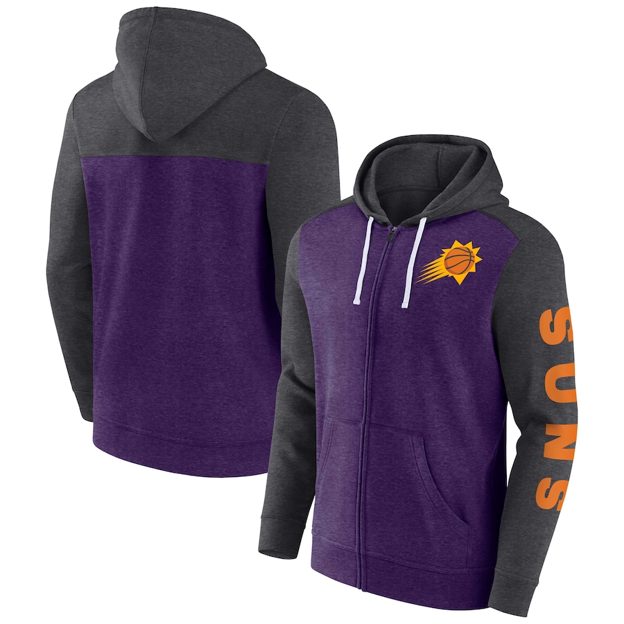 Men's Phoenix Suns Heather Purple/Heather Charcoal Down and Distance Full-Zip Hoodie Men's Phoenix Suns Heather Purple/Heather Charcoal Down and Distance Full-Zip Hoodie