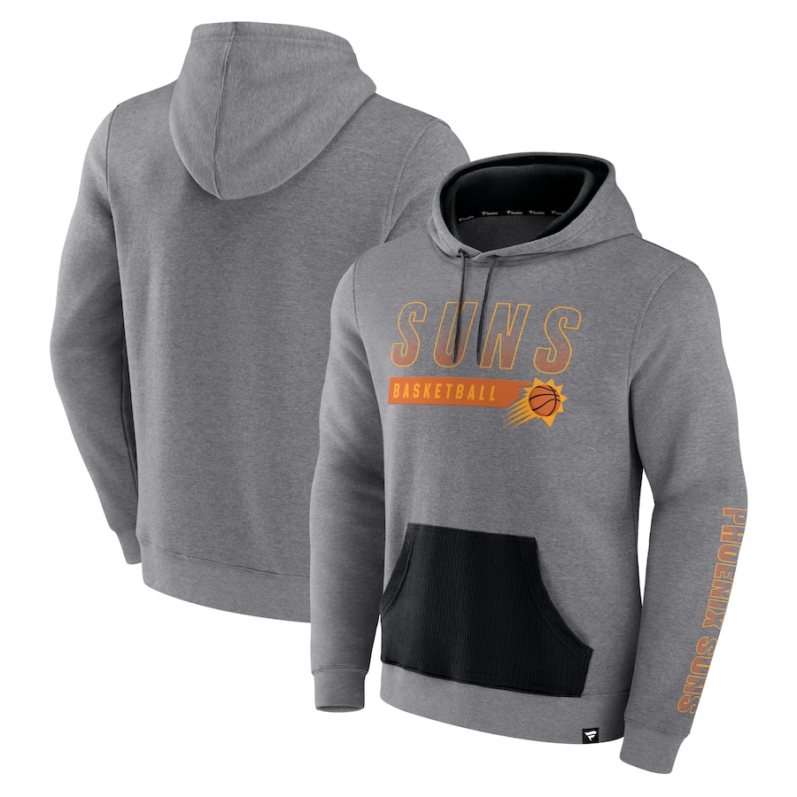 Men's Phoenix Suns Heathered Gray Off The Bench Color Block Pullover Hoodie Men's Phoenix Suns Heathered Gray Off The Bench Color Block Pullover Hoodie