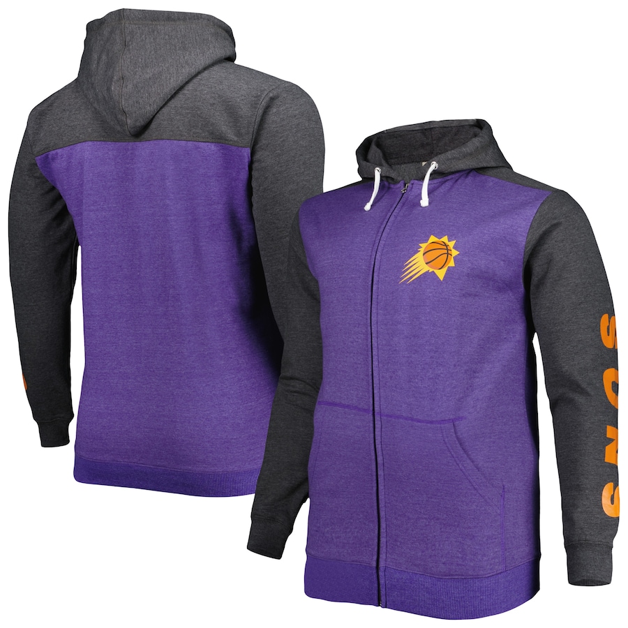 Men's Phoenix Suns Purple/Heathered Black Big & Tall Down and Distance Full-Zip Hoodie Men's Phoenix Suns Purple/Heathered Black Big & Tall Down and Distance Full-Zip Hoodie