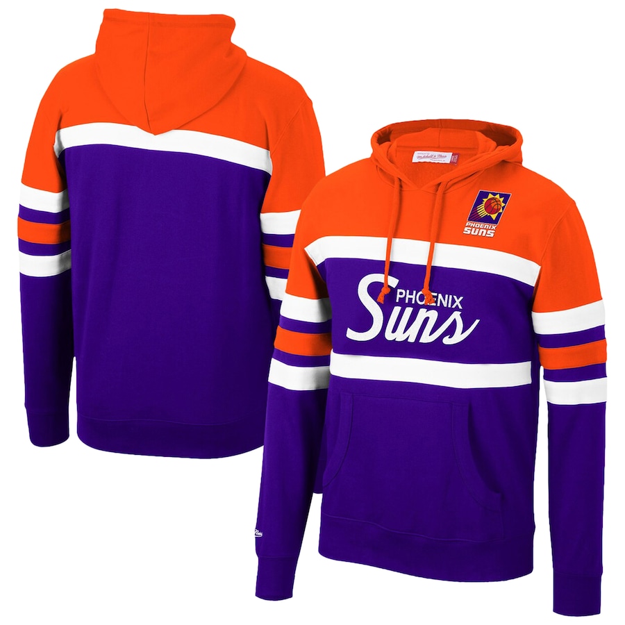 Men's Phoenix Suns Mitchell & Ness Orange/Purple Hardwood Classics Head Coach Color Block Pullover Hoodie Men's Phoenix Suns Mitchell & Ness Orange/Purple Hardwood Classics Head Coach Color Block Pullover Hoodie