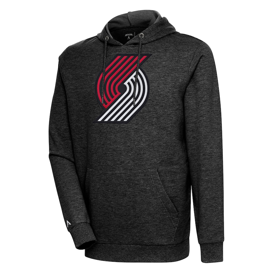Men's Portland Trail Blazers Antigua Heather Black Action Pullover Hoodie Men's Portland Trail Blazers Antigua Heather Black Action Pullover Hoodie