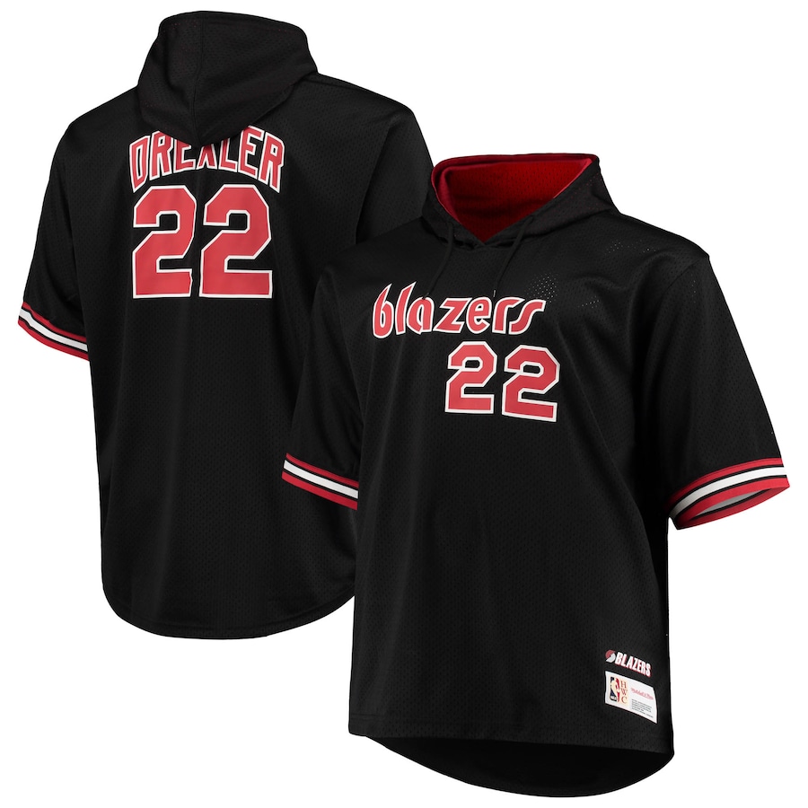 Men's Portland Trail Blazers Clyde Drexler Mitchell & Ness Black/Red Big & Tall Name & Number Short Sleeve Hoodie