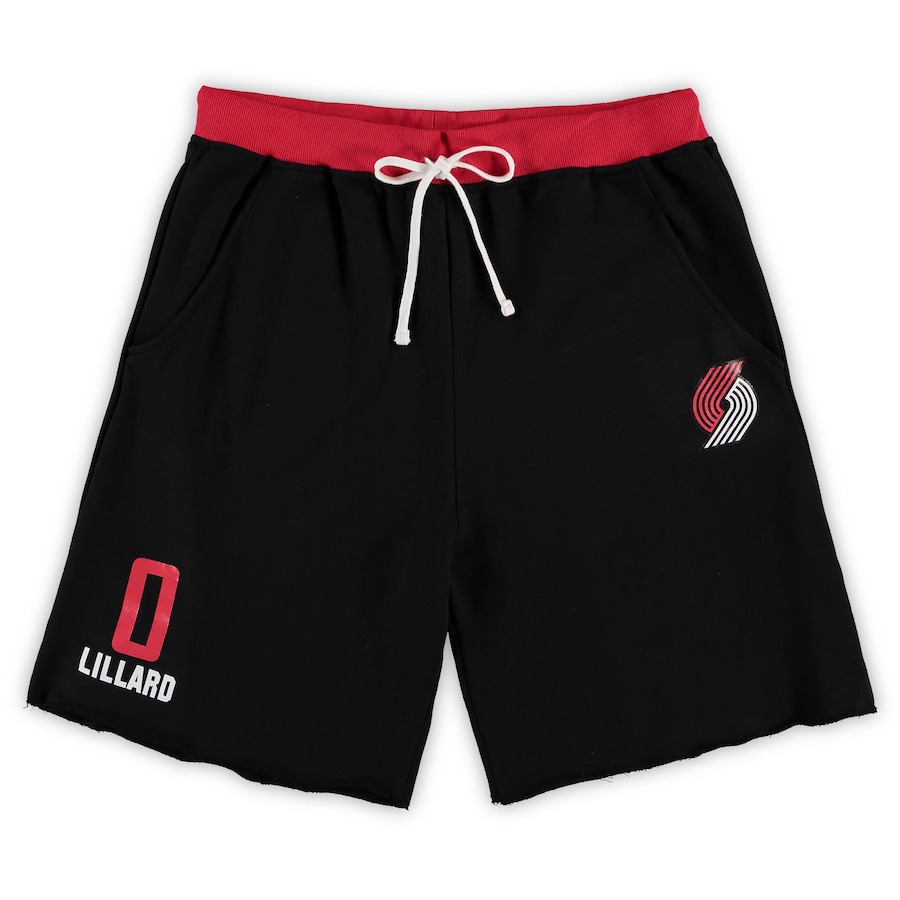 Men's Portland Trail Blazers Damian Lillard Majestic Black Big & Tall French Terry Name & Number Shorts