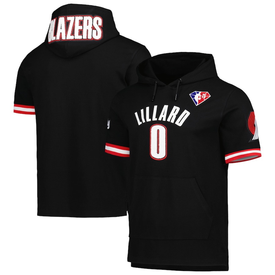 Men's Portland Trail Blazers Damian Lillard Pro Standard Black Name & Number Short Sleeve Pullover Hoodie
