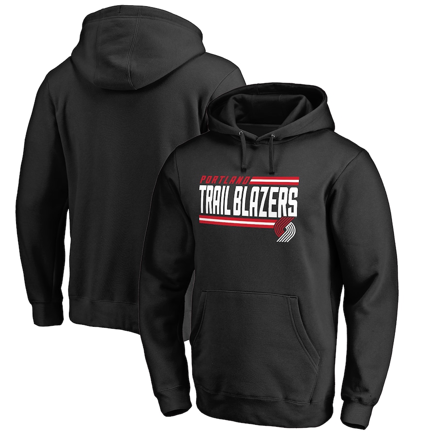 Men's Portland Trail Blazers Black Onside Stripe Pullover Hoodie Men's Portland Trail Blazers Black Onside Stripe Pullover Hoodie