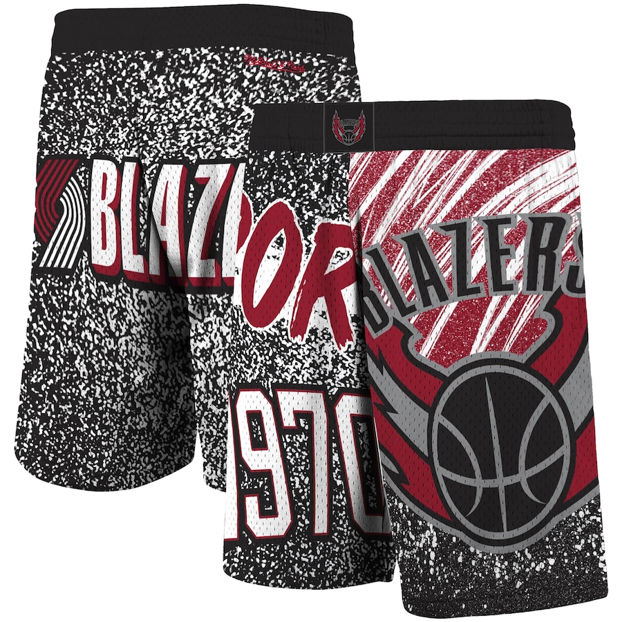 Men's Portland Trail Blazers Mitchell & Ness Black Hardwood Classics Jumbotron Sublimated Shorts Men's Portland Trail Blazers Mitchell & Ness Black Hardwood Classics Jumbotron Sublimated Shorts