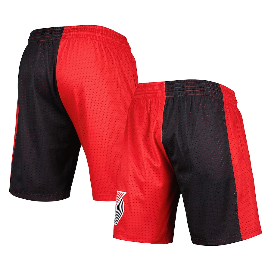 Men's Portland Trail Blazers Mitchell & Ness Black/Red Hardwood Classics 1996 Split Swingman Shorts Men's Portland Trail Blazers Mitchell & Ness Black/Red Hardwood Classics 1996 Split Swingman Shorts