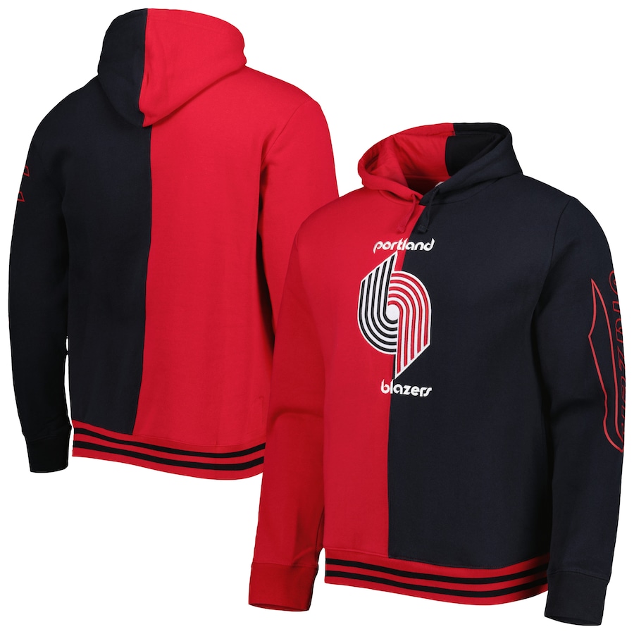 Men's Portland Trail Blazers Mitchell & Ness Red/Black Hardwood Classics Split Pullover Hoodie Men's Portland Trail Blazers Mitchell & Ness Red/Black Hardwood Classics Split Pullover Hoodie