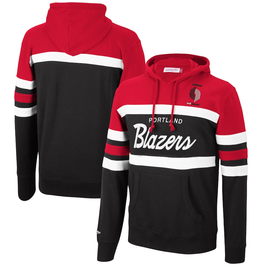 Men's Portland Trail Blazers Mitchell & Ness Red/Black Head Coach Pullover Hoodie Men's Portland Trail Blazers Mitchell & Ness Red/Black Head Coach Pullover Hoodie