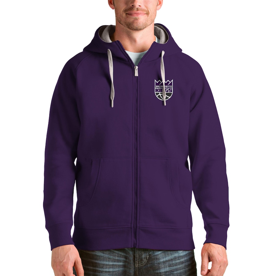 Men's Sacramento Kings Antigua Purple Logo Victory Full-Zip Hoodie Men's Sacramento Kings Antigua Purple Logo Victory Full-Zip Hoodie