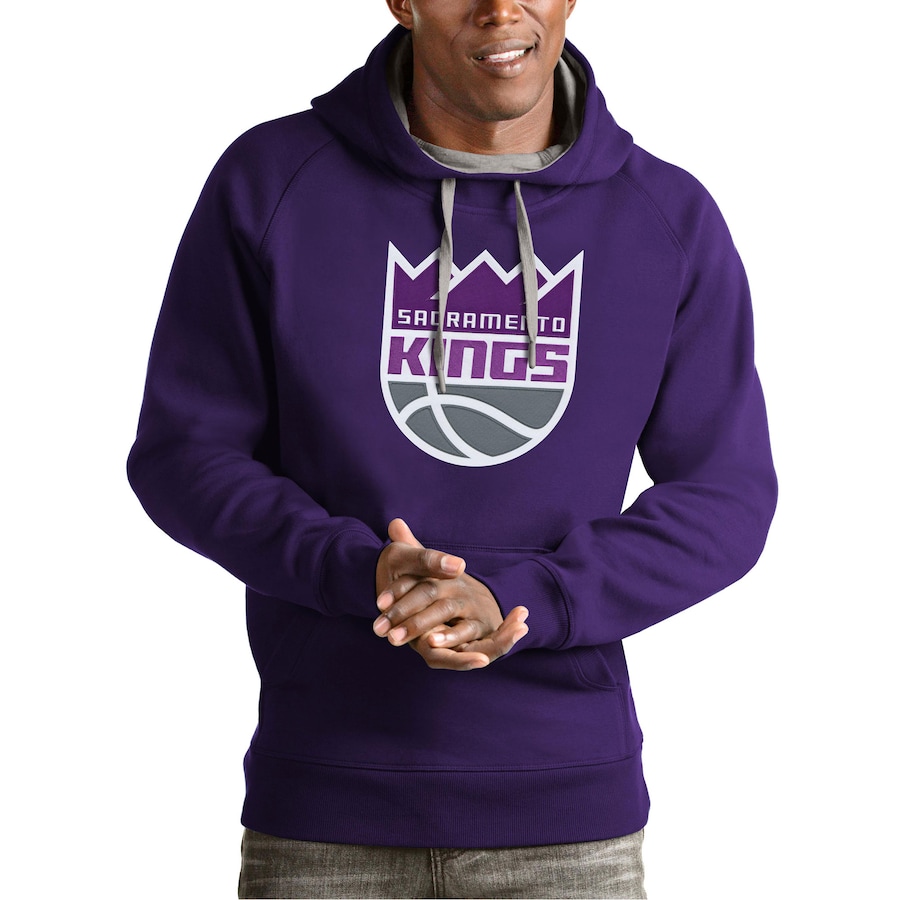 Men's Sacramento Kings Antigua Purple Team Logo Victory Pullover Hoodie Men's Sacramento Kings Antigua Purple Team Logo Victory Pullover Hoodie