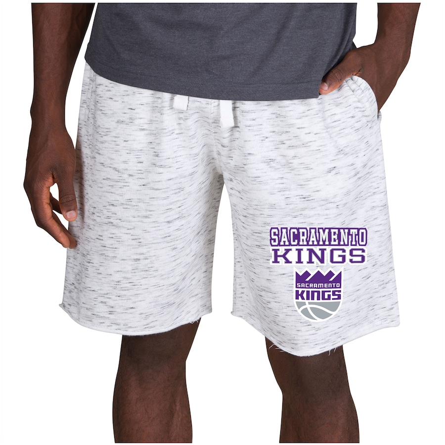 Men's Sacramento Kings Concepts Sport White/Charcoal Alley Fleece Shorts Men's Sacramento Kings Concepts Sport White/Charcoal Alley Fleece Shorts