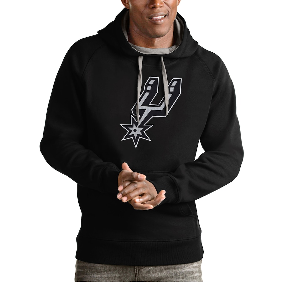 Men's San Antonio Spurs Antigua Black Team Logo Victory Pullover Hoodie