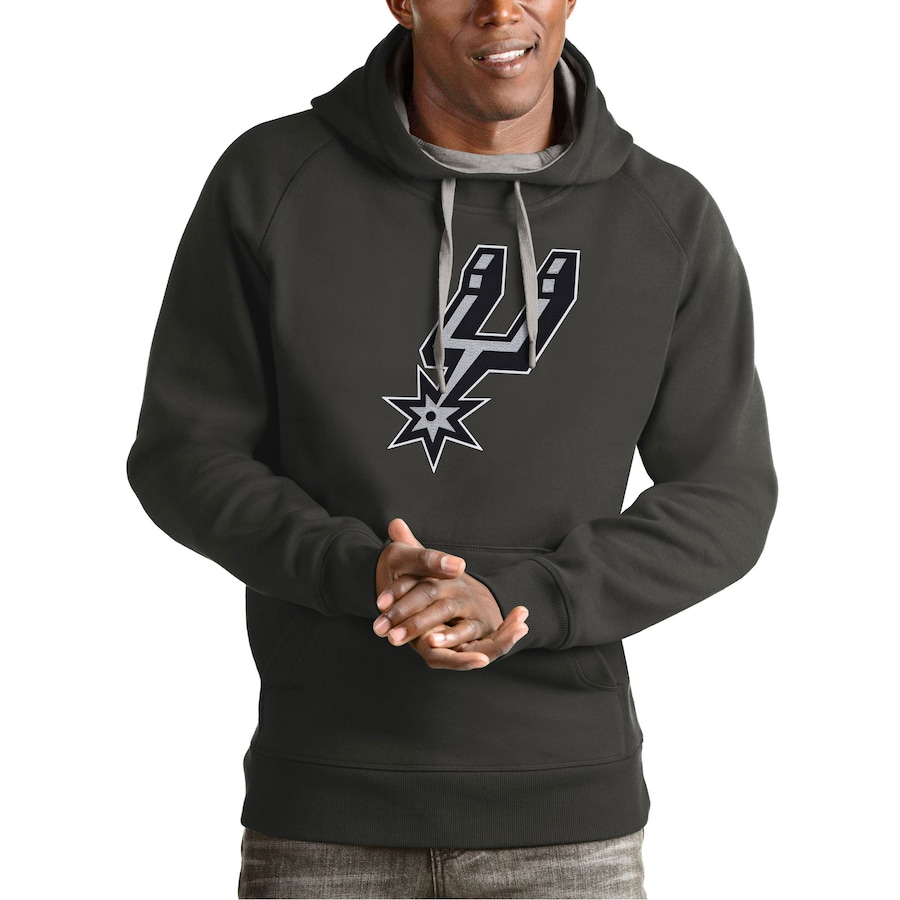 Men's San Antonio Spurs Antigua Charcoal Team Logo Victory Pullover Hoodie