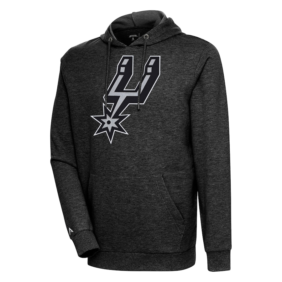 Men's San Antonio Spurs Antigua Heather Black Action Pullover Hoodie
