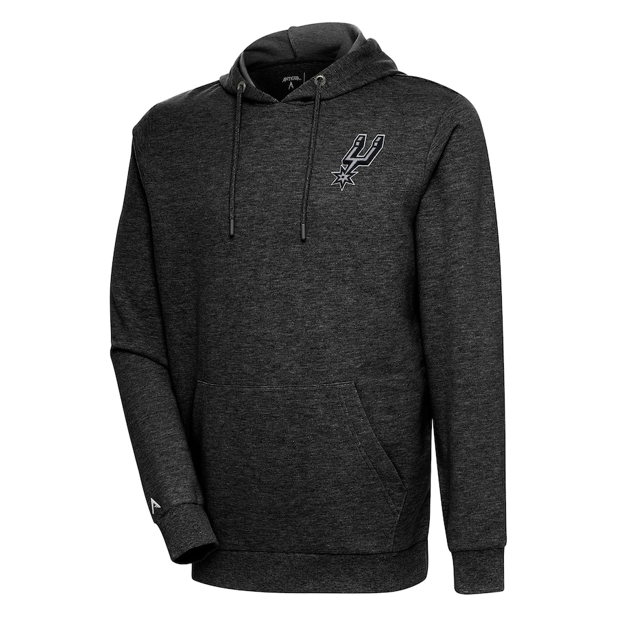 Men's San Antonio Spurs Antigua Heather Black Action Pullover Hoodie