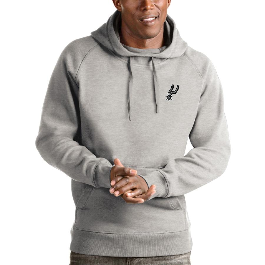 Men's San Antonio Spurs Antigua Heathered Gray Victory Pullover Hoodie Men's San Antonio Spurs Antigua Heathered Gray Victory Pullover Hoodie