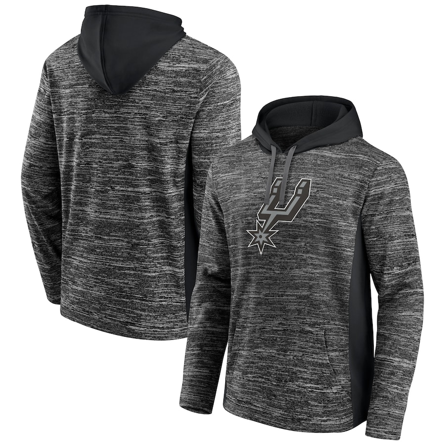Men's San Antonio Spurs Heathered Charcoal/Black Instant Replay Colorblocked Pullover Hoodie Men's San Antonio Spurs Heathered Charcoal/Black Instant Replay Colorblocked Pullover Hoodie