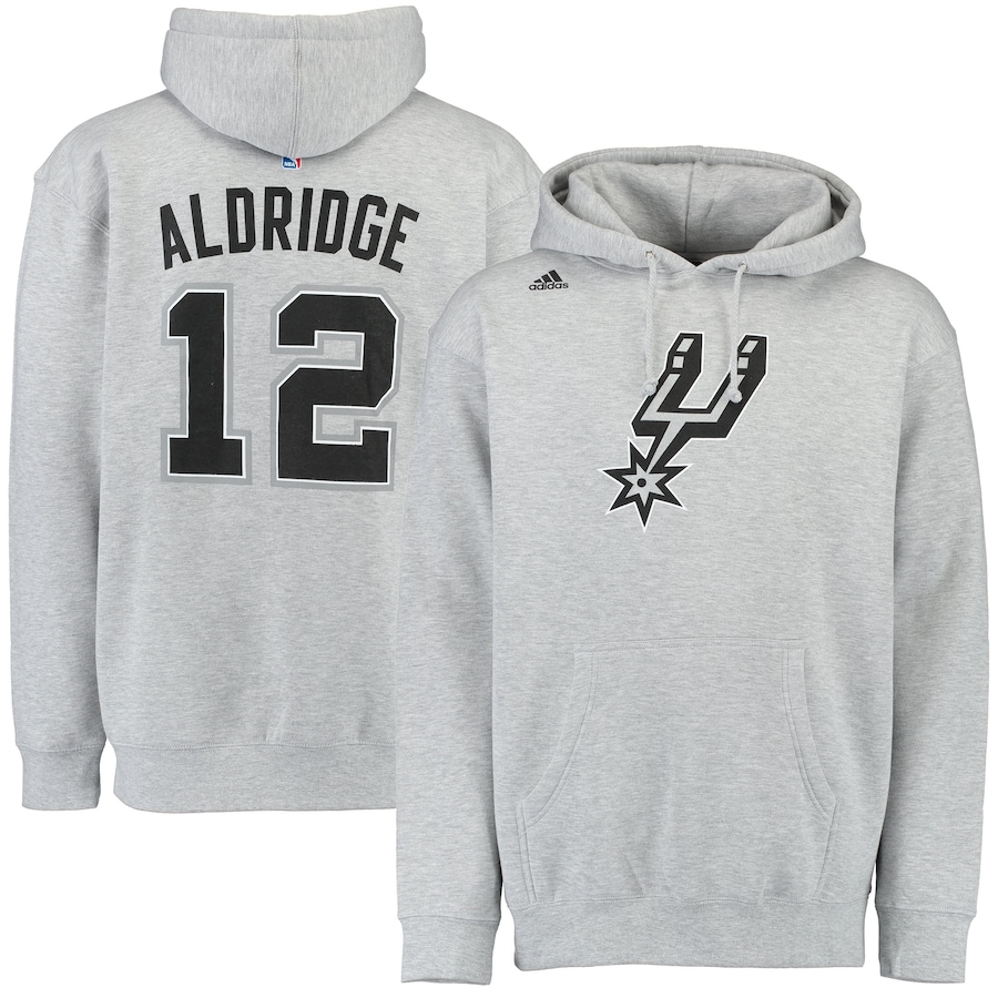 Men's San Antonio Spurs LaMarcus Aldridge adidas Gray Name & Number Pullover Hoodie Men's San Antonio Spurs LaMarcus Aldridge adidas Gray Name & Number Pullover Hoodie