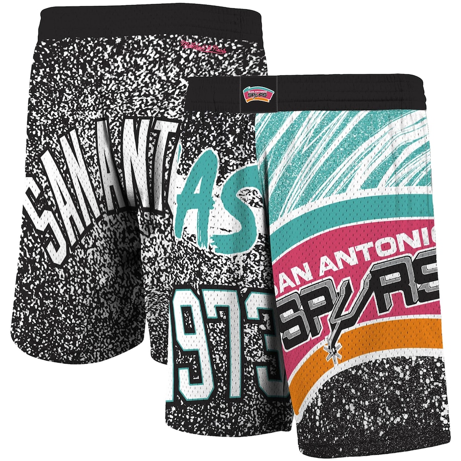 Men's San Antonio Spurs Mitchell & Ness Black Hardwood Classics Jumbotron Sublimated Shorts