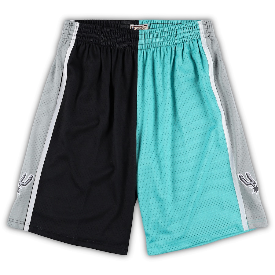 Men's San Antonio Spurs Mitchell & Ness Black/Teal Big & Tall Hardwood Classics Split Swingman Shorts Men's San Antonio Spurs Mitchell & Ness Black/Teal Big & Tall Hardwood Classics Split Swingman Shorts