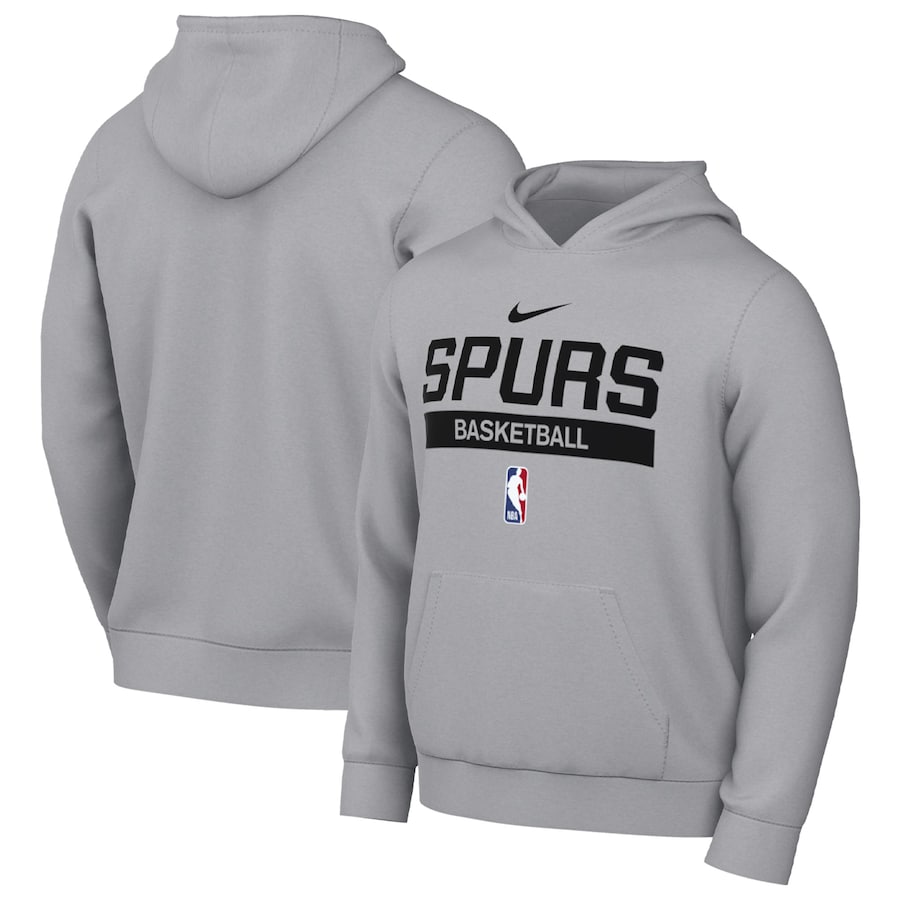 Men's San Antonio Spurs NBA Silver 2022/23 Spotlight On-Court Practice Performance Pullover Hoodie Men's San Antonio Spurs NBA Silver 2022/23 Spotlight On-Court Practice Performance Pullover Hoodie