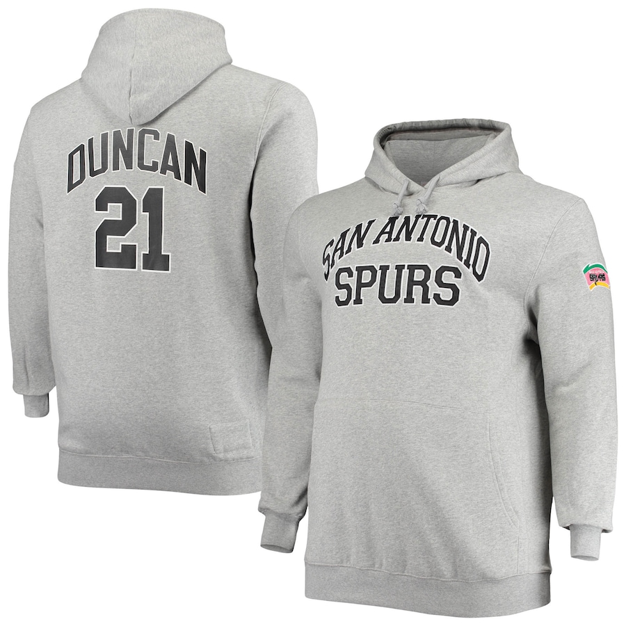 Men's San Antonio Spurs Tim Duncan Mitchell & Ness Heathered Gray Big & Tall Name & Number Pullover Hoodie