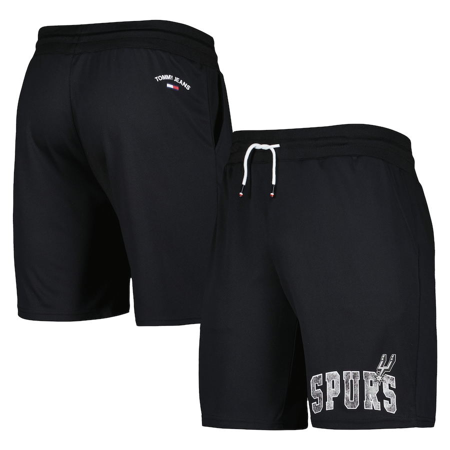Men's San Antonio Spurs Tommy Jeans Black Mike Mesh Basketball Shorts Men's San Antonio Spurs Tommy Jeans Black Mike Mesh Basketball Shorts