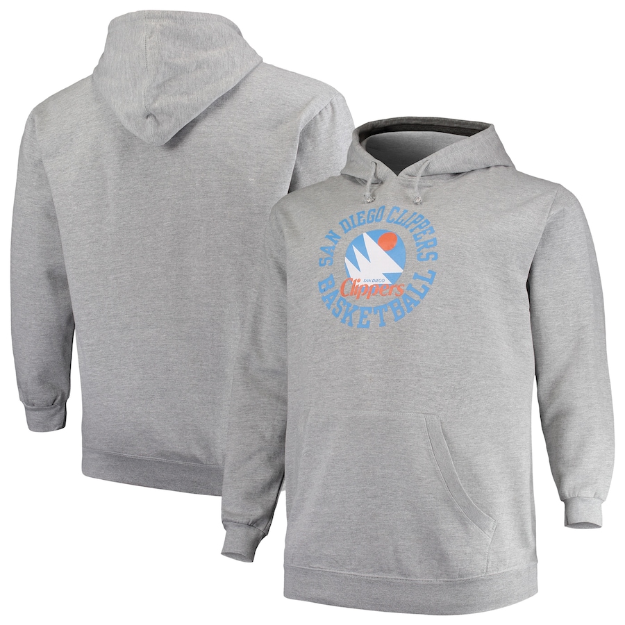 Men's San Diego Clippers Mitchell & Ness Heathered Gray Big & Tall Throwback Logo Pullover Hoodie