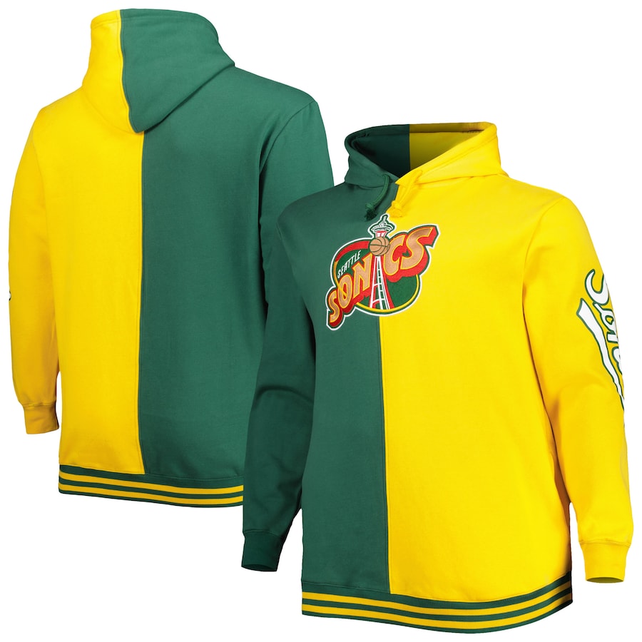 Men's Seattle SuperSonics Mitchell & Ness Green/Gold Big & Tall Hardwood Classics Split Pullover Hoodie