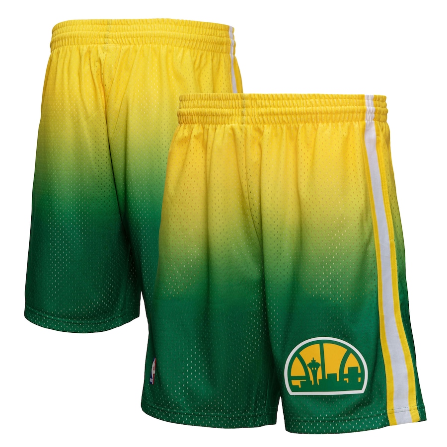 Men's Seattle SuperSonics Mitchell & Ness Yellow/Green 1994/95 Hardwood Classics Fadeaway Reload 3.0 Swingman Shorts
