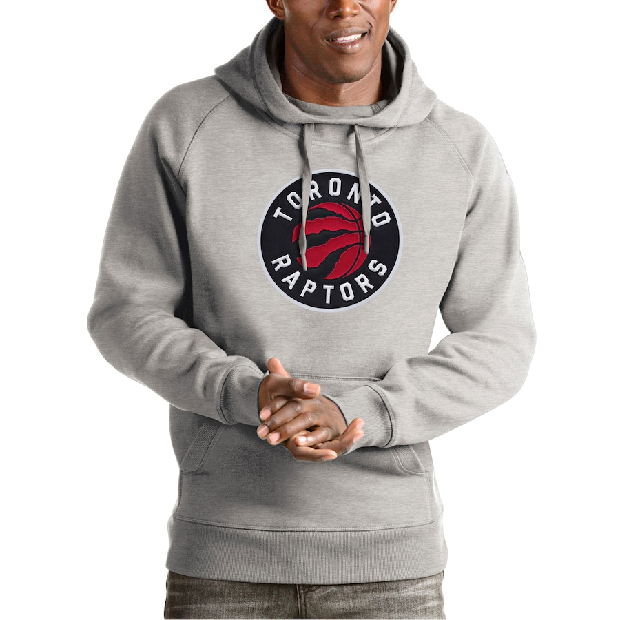Men's Toronto Raptors Antigua Heather Gray Team Logo Victory Pullover Hoodie Men's Toronto Raptors Antigua Heather Gray Team Logo Victory Pullover Hoodie