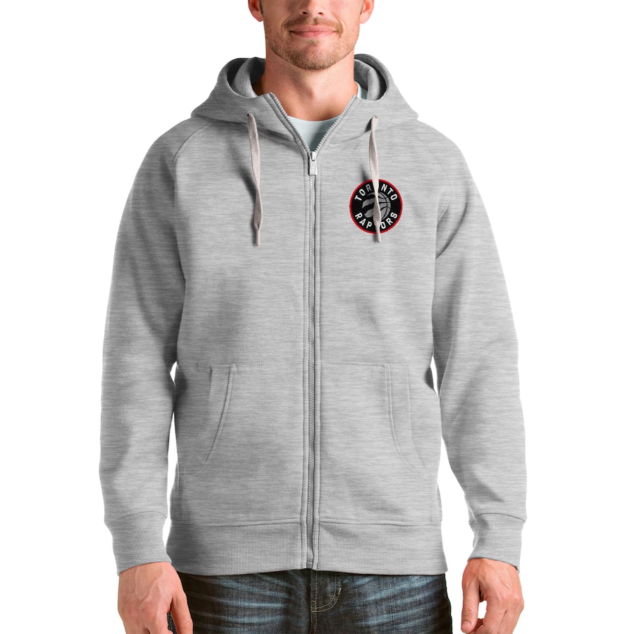 Men's Toronto Raptors Antigua Heathered Gray Logo Victory Full-Zip Hoodie Men's Toronto Raptors Antigua Heathered Gray Logo Victory Full-Zip Hoodie