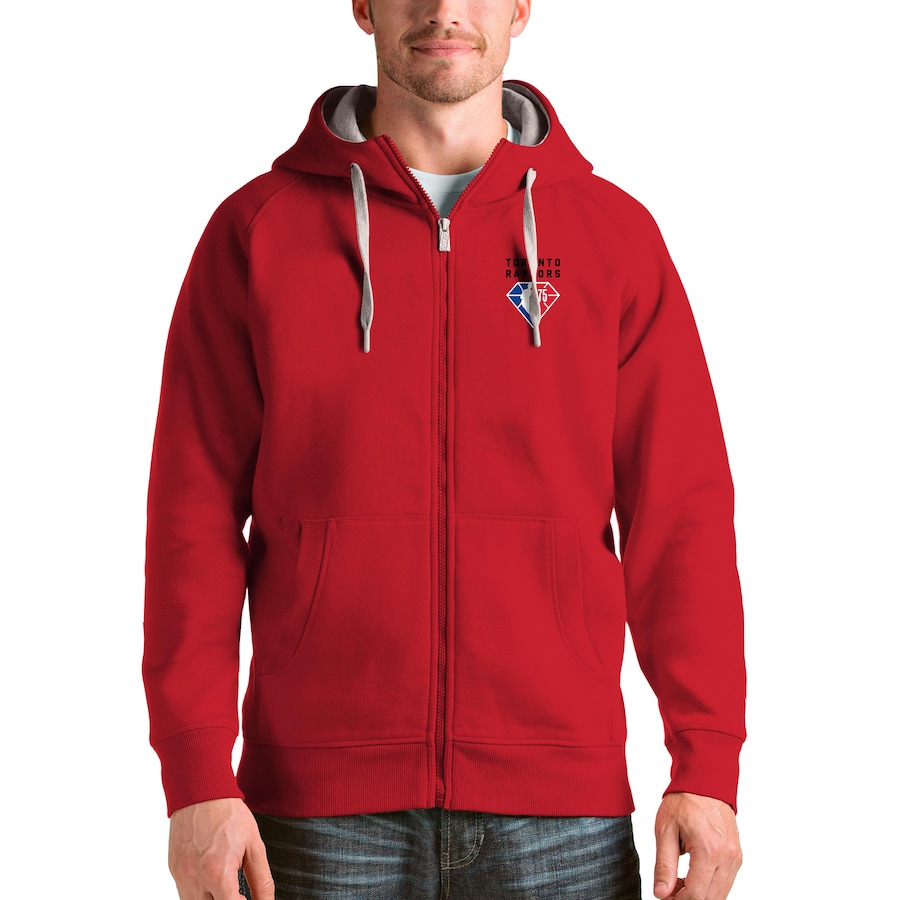 Men's Toronto Raptors Antigua Red NBA 75th Anniversary Victory Full-Zip Hoodie Men's Toronto Raptors Antigua Red NBA 75th Anniversary Victory Full-Zip Hoodie