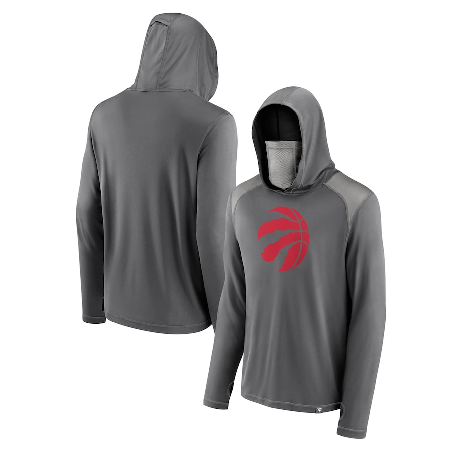 Men's Toronto Raptors Gray Rally On Pullover Hoodie with Face Covering Men's Toronto Raptors Gray Rally On Pullover Hoodie with Face Covering