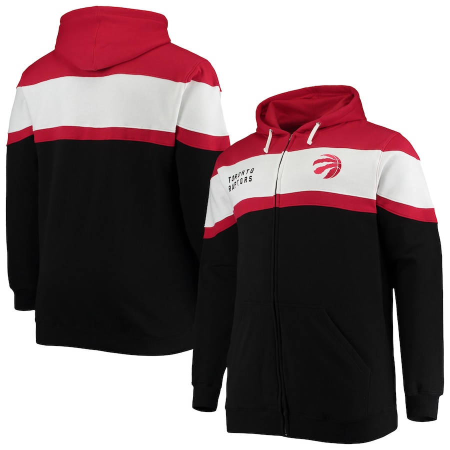Men's Toronto Raptors Red/Black Big & Tall Colorblock Wordmark Tripod Full-Zip Hoodie