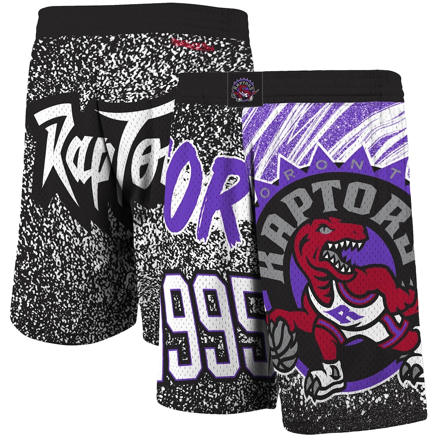 Men's Toronto Raptors Mitchell & Ness Black Hardwood Classics Jumbotron Sublimated Shorts